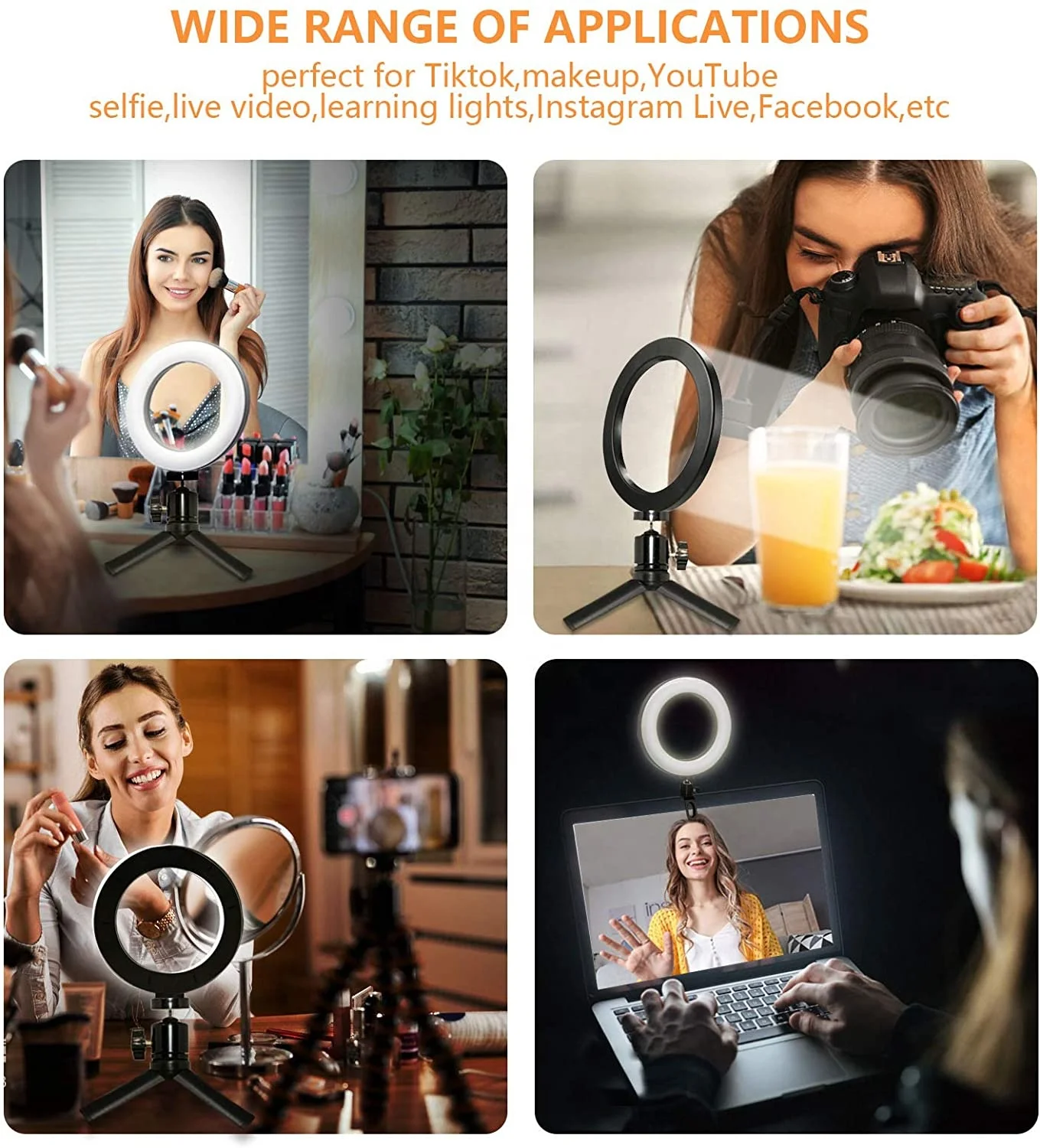 Amazon hot sale 6inch 16cm Led Ring Light With Plastic Desktop tripod For Tiktok Live Streaming