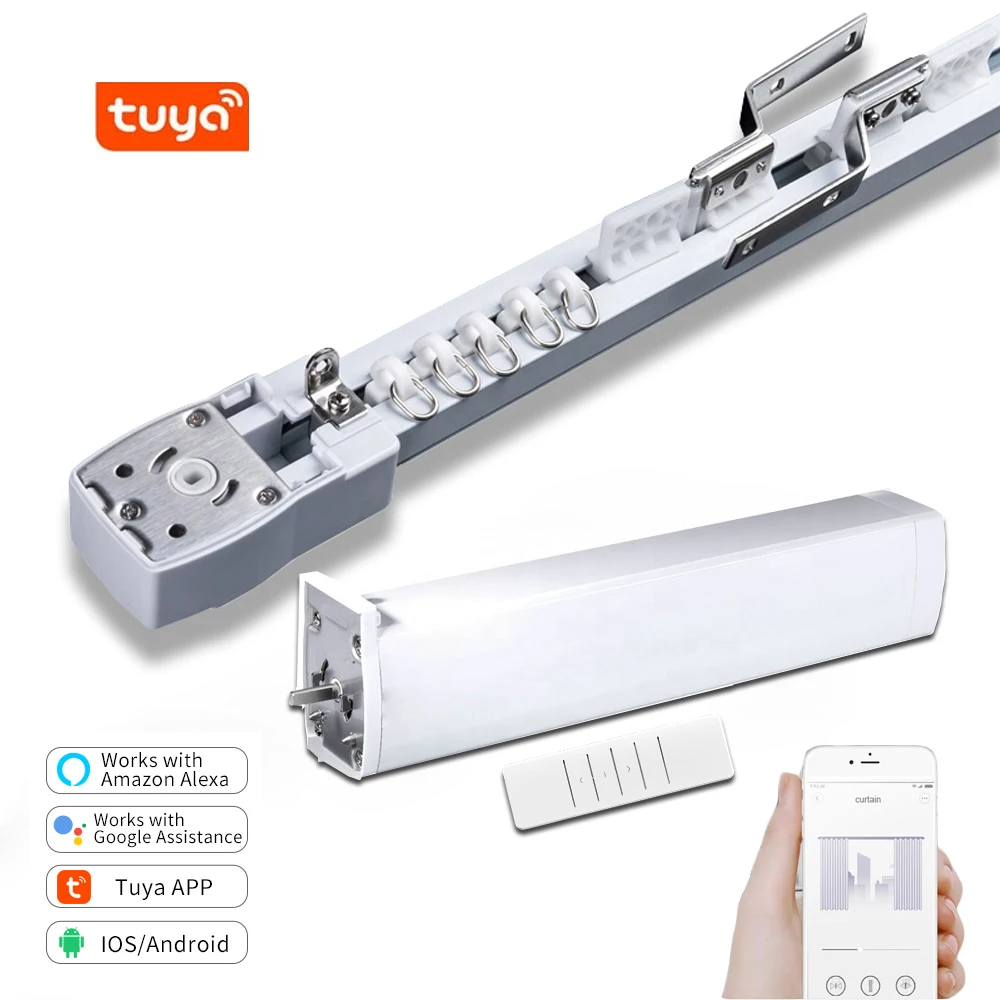 Tuya Smart Life Customized Electric Curtains Track with RF Remote Alexa Echo Control WiFi Curtain Motor
