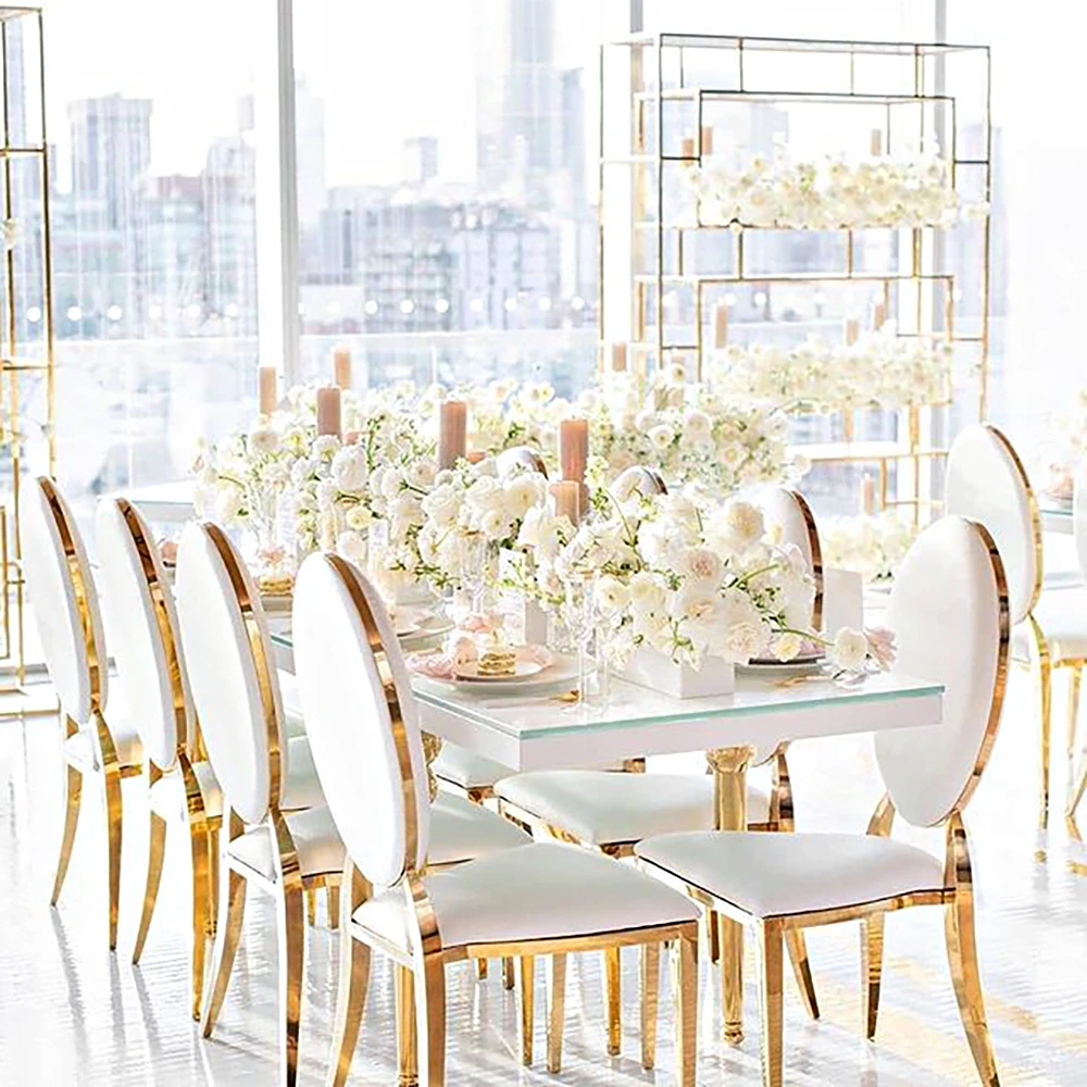 Newest Stainless Steel Gold Wedding Chairs With White PU Leather Covers Banquet Event Chair For Wedding