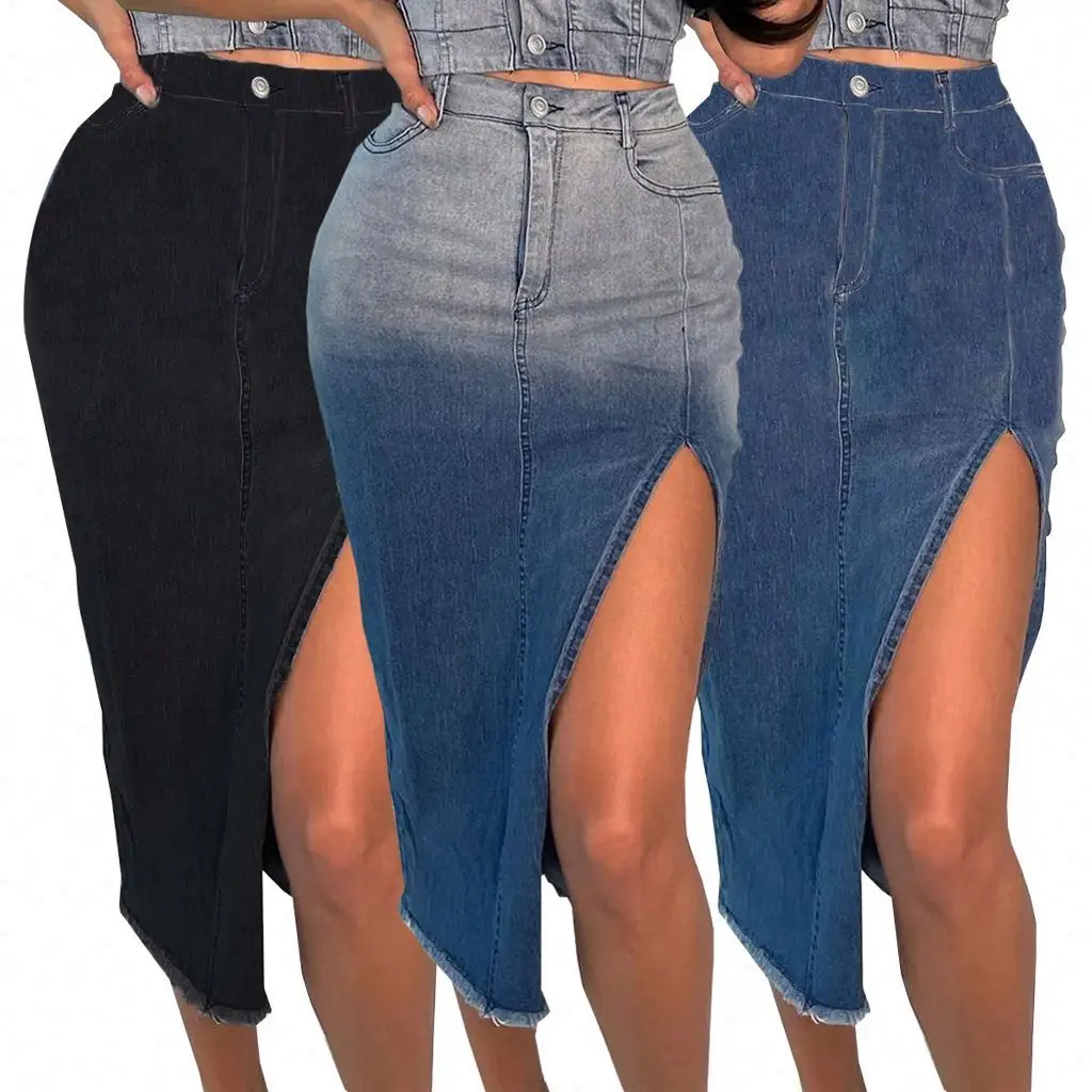 Hot Selling Wrapped Hip Stretch All-In-One Denim Skirt