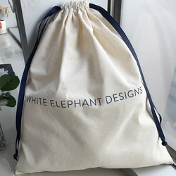 Color Cotton Logo Bag Print Drawstring Dustbag Natural Cotton Pouch With Satin Ribbon