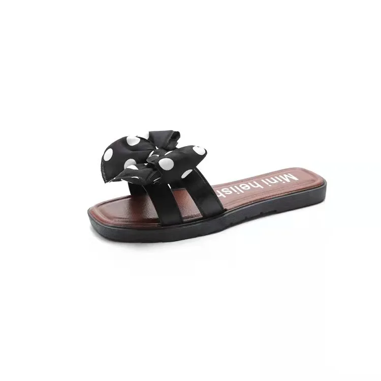 Baiyi Bowknot slippers ladies casual indoor shoes outdoor beach flat slippers