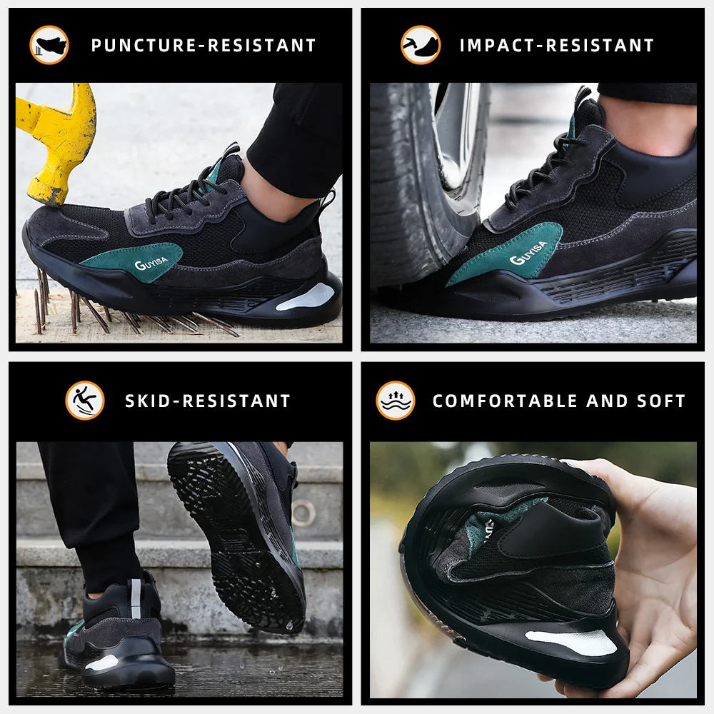 2024 New Style Flying Knitting Breathable Work Safety Shoes Steel Toe For Men Industrial