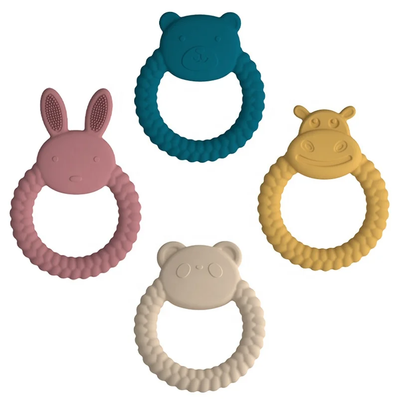 2023 hot new style wholesale shape ring animal silicone donut baby teething toy bpa free silicone teether strap baby teether