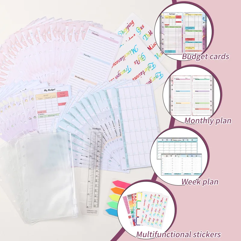 A6 Loose-leaf Rings Binder New Gold Stamping Marble Pu Leather Budget Binder With Cash Envelopes Journal Notebook Planner Diary