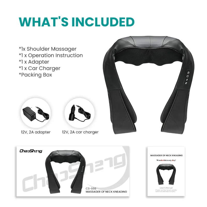 Electric Shiatsu Kneading Heated Neck Shoulder and Back Massager Belt Shawl with car charger
