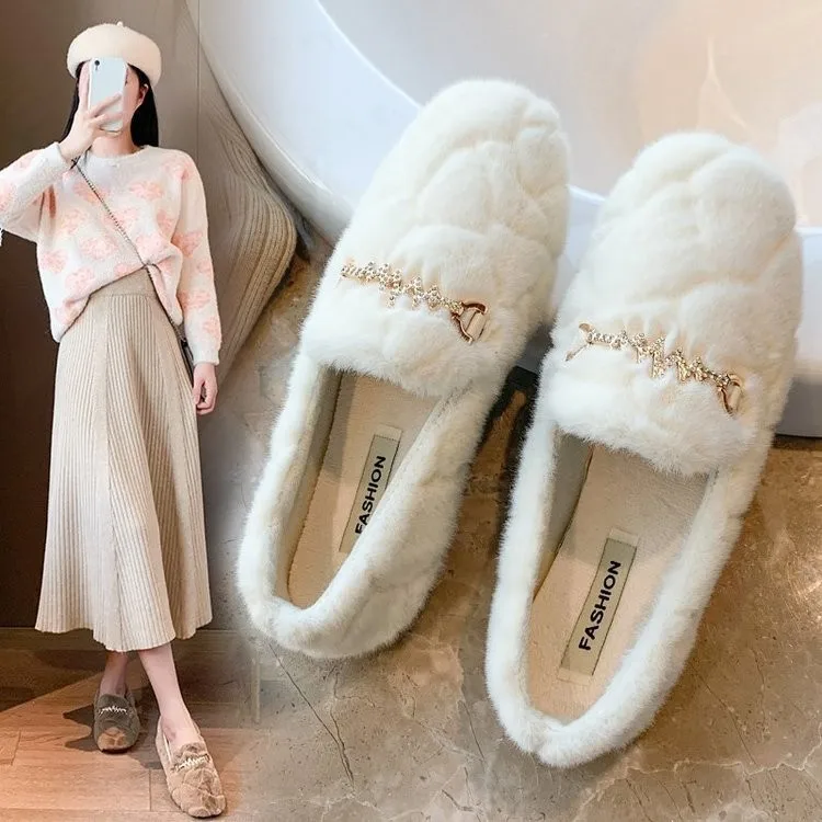 
New Arrival Large Size Fur Slippers Shoes Warm Winter Velvet Cotton Shoes for Women 