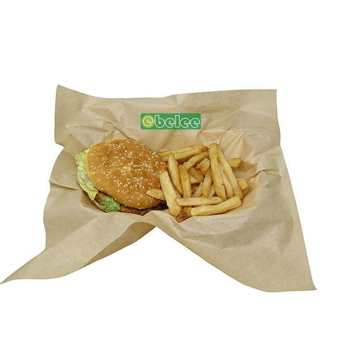Disposable Wholesale Grease proof Plain Kraft Burger Paper for Fast Food Store