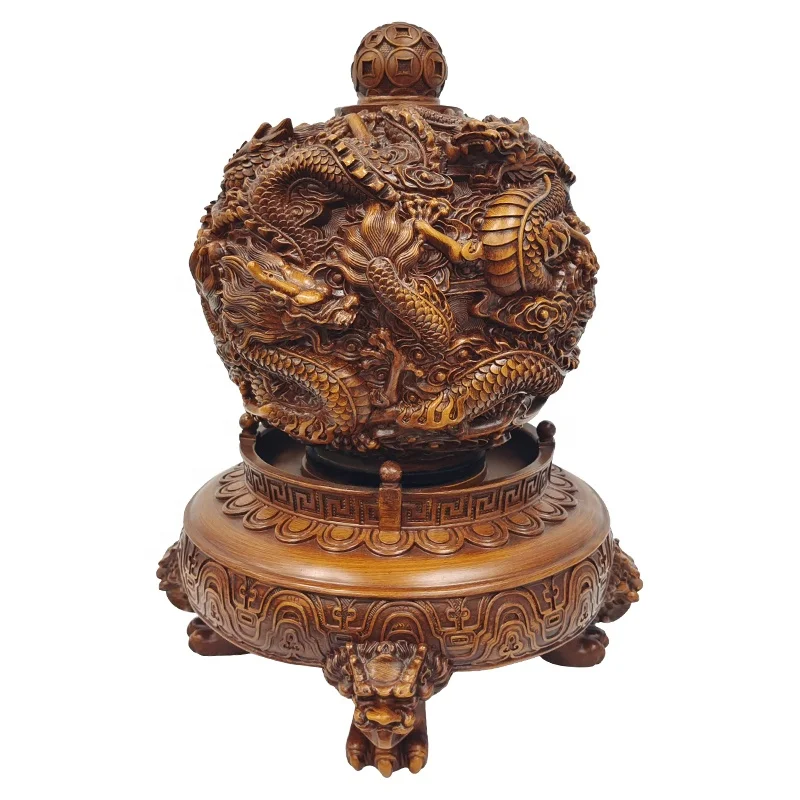 Традиционные китайские статуэтки фэн-шуй, украшенные деревянными гранями цвета, статуэтки из смолы, шарика дракона, украшения для дома, скульптура