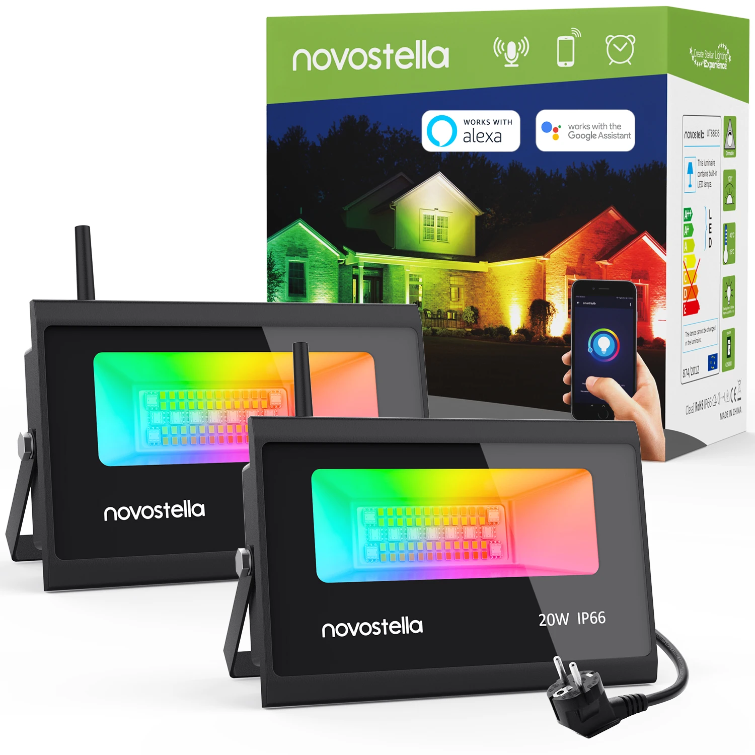 
20W Tuya Smart LED Flood Lights WiFi Wireless RGBCW Multi Colors IP66 Outdoor LED Flood light Work with Alexa/Google home 