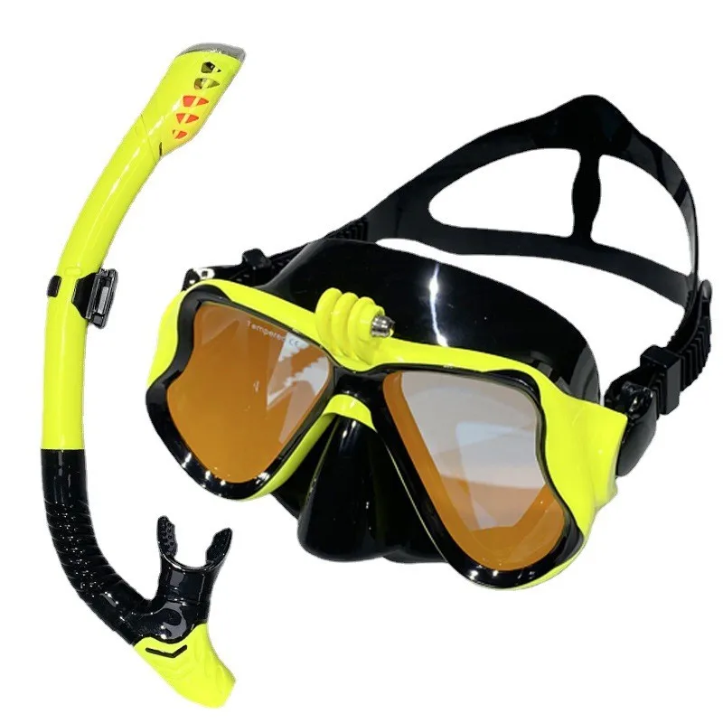 Professional Silicone Scuba Diving Mask Breathing tube UV Anti Fog Tempered Glass Swimming Snorkeling Goggles With Camera Amount