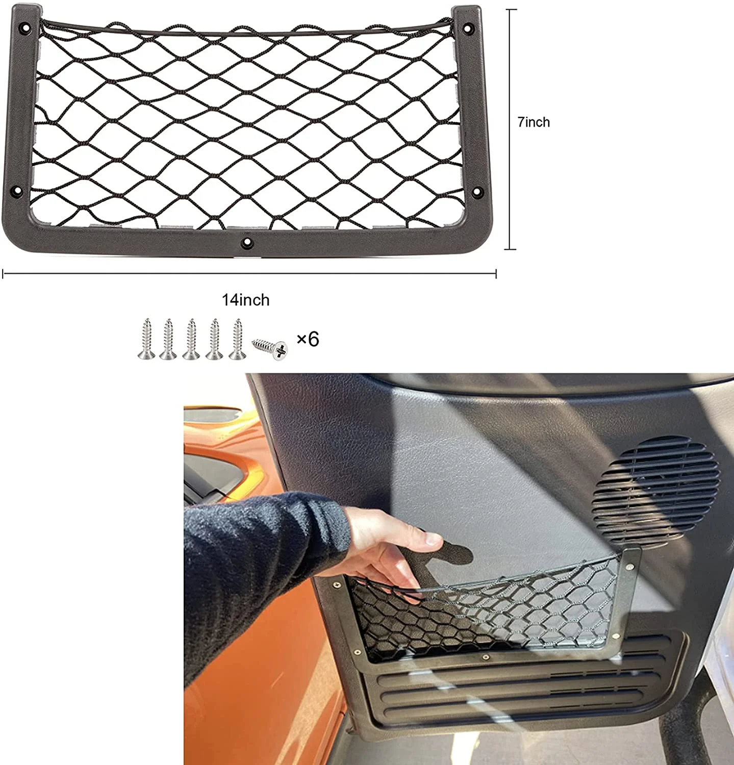 Car Storage Net Bag, ABS Plastic Frame pocket with Stretchable Mesh Net, Universal String Bag Car Seat Side Back Stick-on for Pu