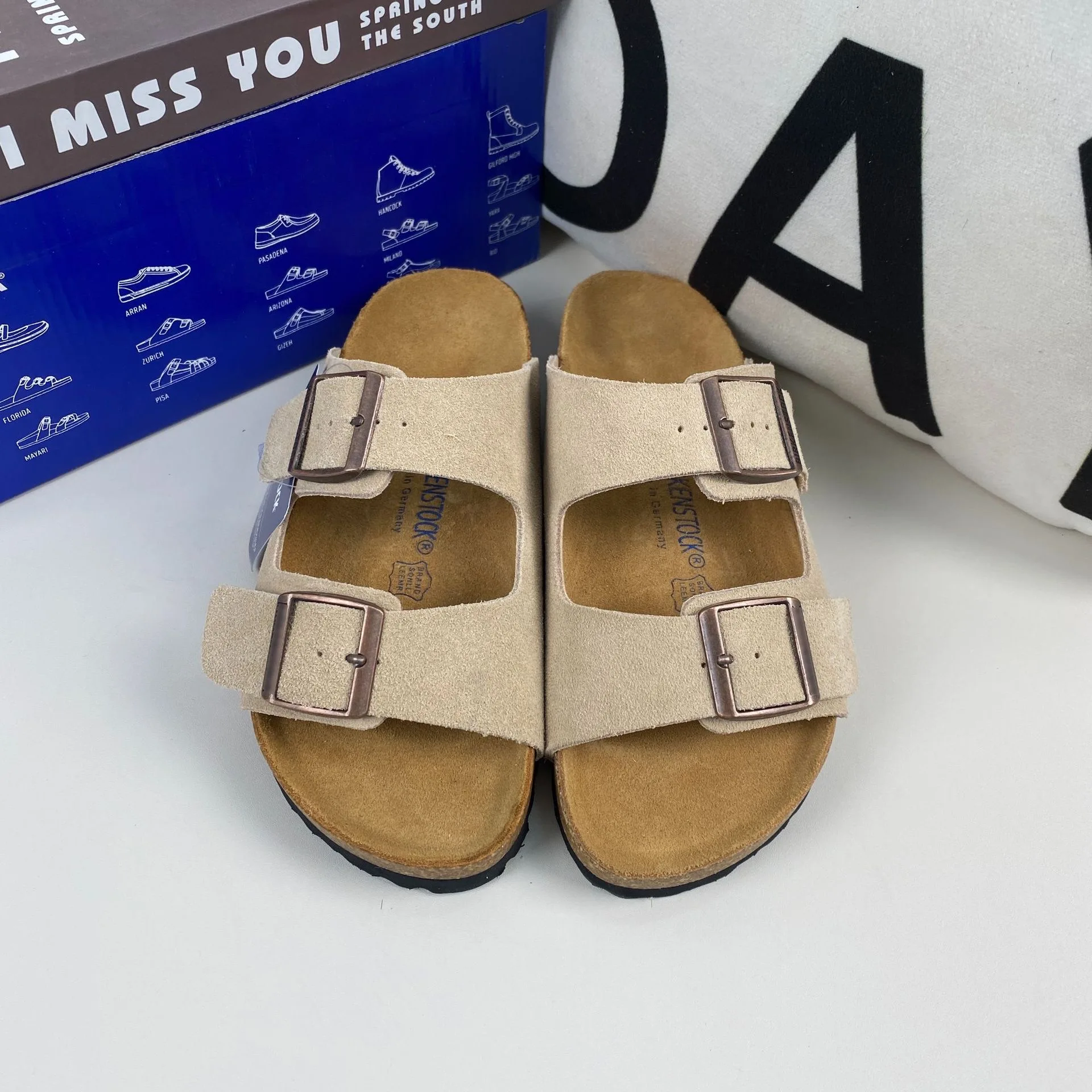 2024 Hot Sale Custom Men Unisex Fashion Cow Suede/Leather Open Toe Clogs Sandals Beach Slides Cork Sole Birken Slipper Women