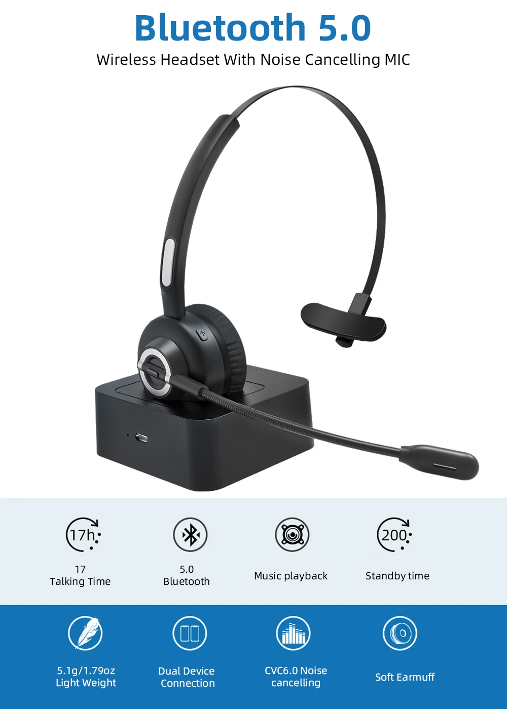  Новинка 2019 беспроводные наушники офисный колл-центр монофоническая Bluetooth-гарнитура с шумоподавляющим