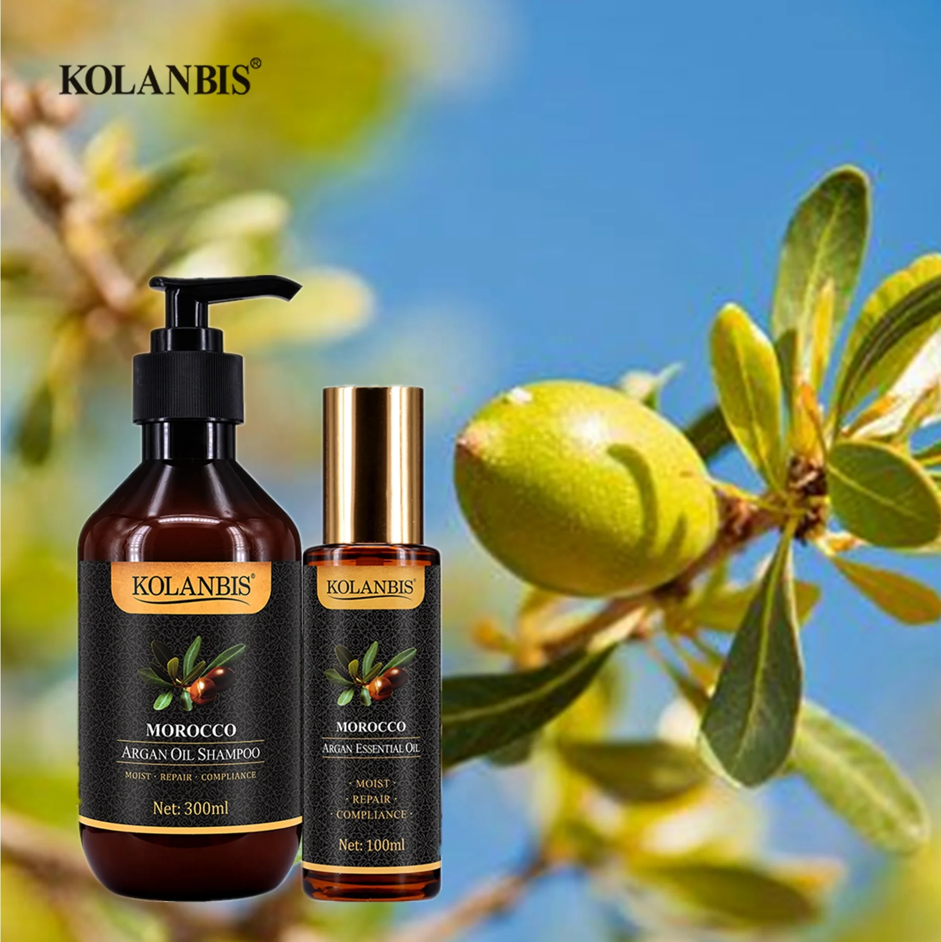  KOLANBIS оптовая продажа чистый 100% натуральный марокканский аргановое масло для мужчин лучший уход за черными волосами строительный шампунь и эфирные масла набор