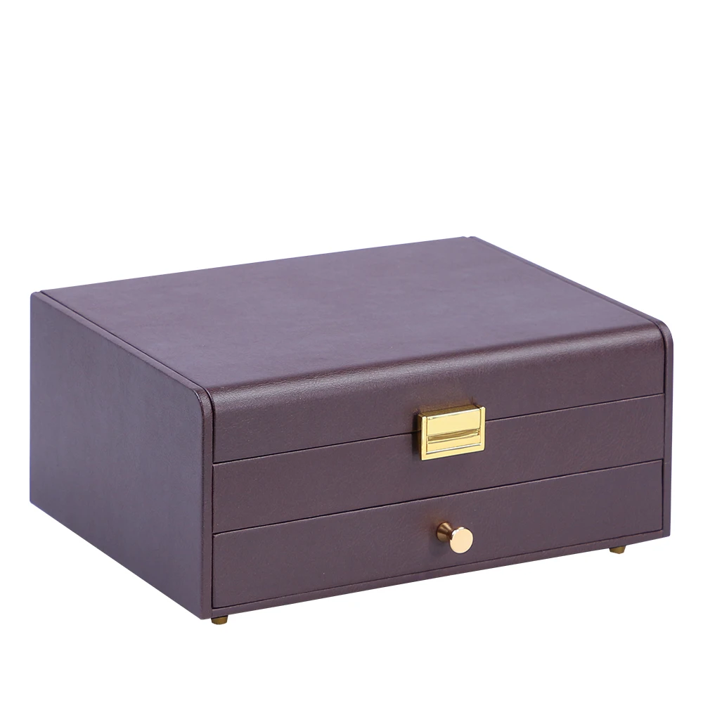 Dongguan factory Popular double layer leather jewelry collection storage  box, jewelry box with mirror for decoration