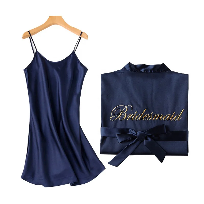 Wholesale 2pcs Bride and Bridesmaid Wedding Robe Set Spaghetti Strap Sexy Nightdress Embroidery Kimono Morning Robe for Women