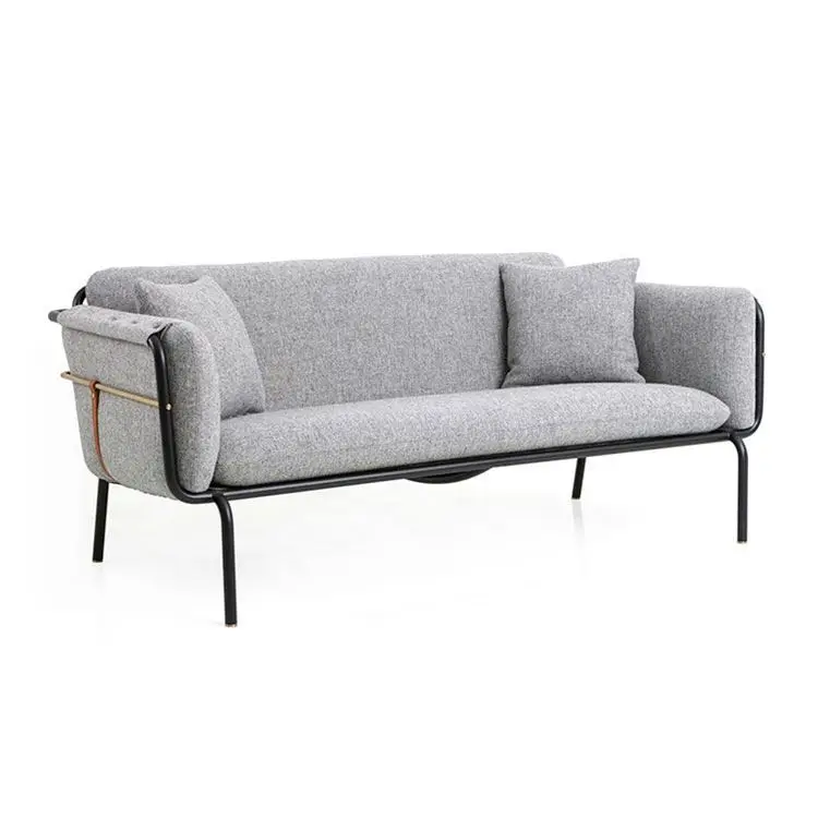 Mid century Leisure Style Metal Iron Frame 3 Seater Fabric Sofa Couch Living Room Modern Sectional Sofa Furniture