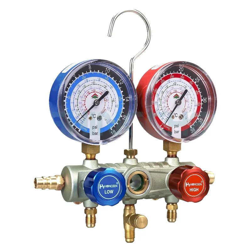 Hot sale high quality 3pcs flexible color r410a freon refrigerant charging hose manifold gauge