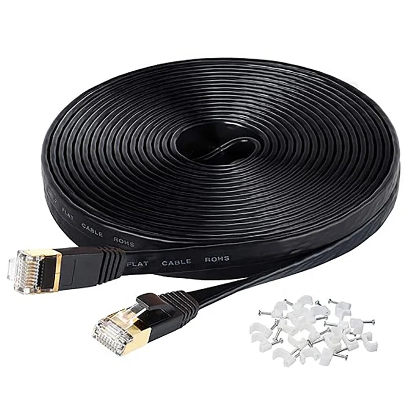 High Speed Flat Internet Cord with Clips Rj45 Cat6a Patch Cable Cooper 100m Cat7 Cable Patch Cable Core