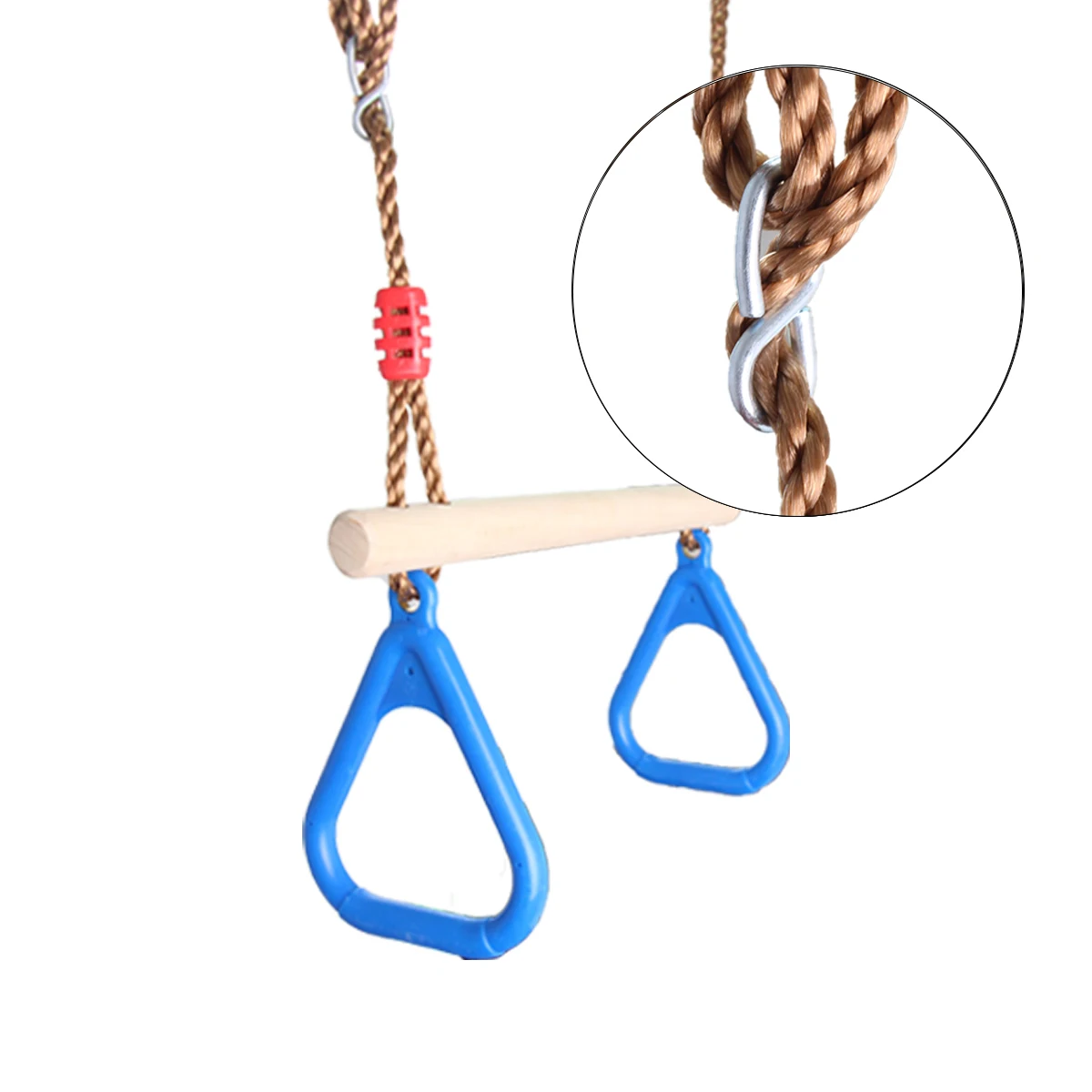 Playground Children Wooden Trapeze Swing Bar with Plastic Gym Rings for Outdoor Fun