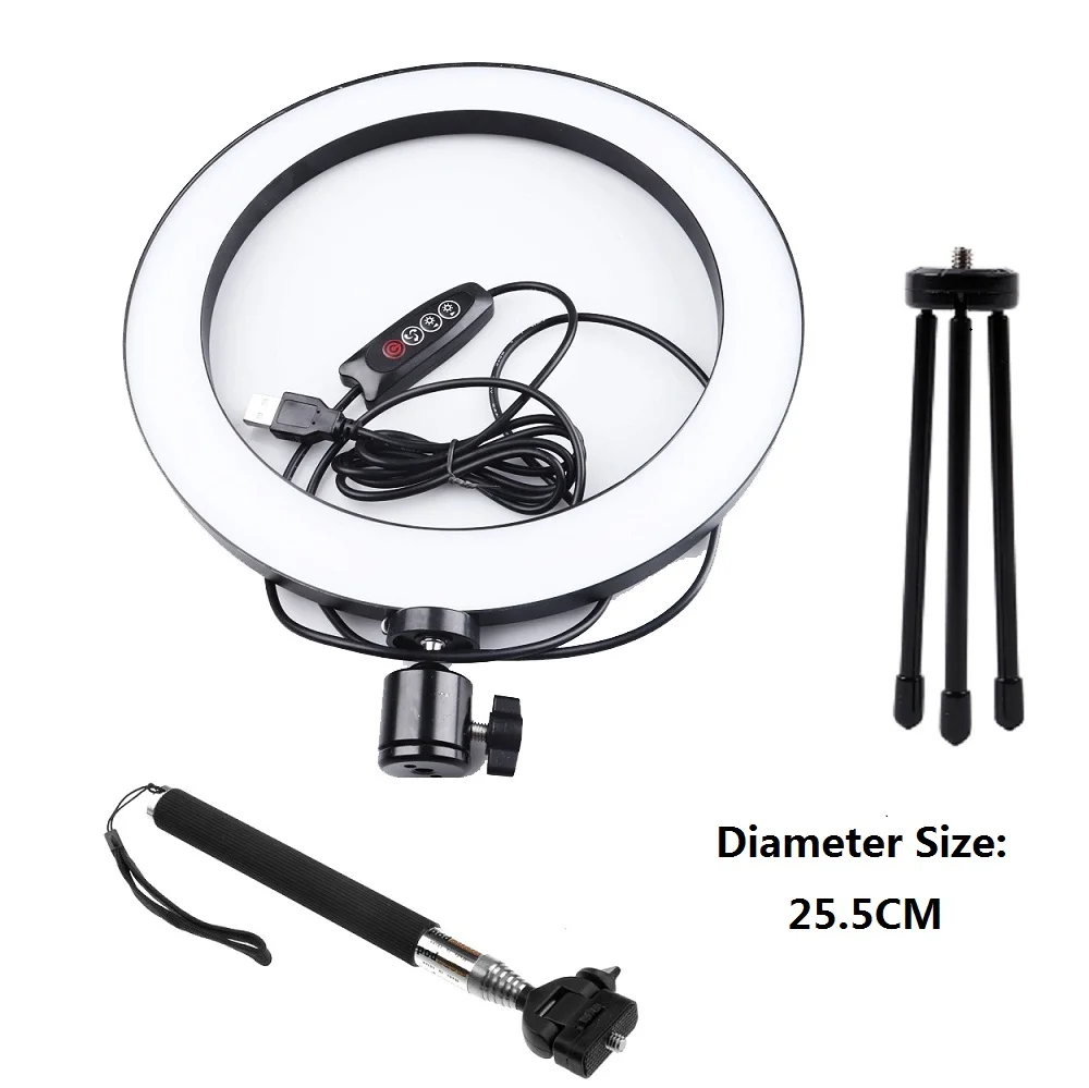 Фотография LED Selfie Ring Light 25 5 см трехскоростное плавное освещение затемнения с люлькой головы для