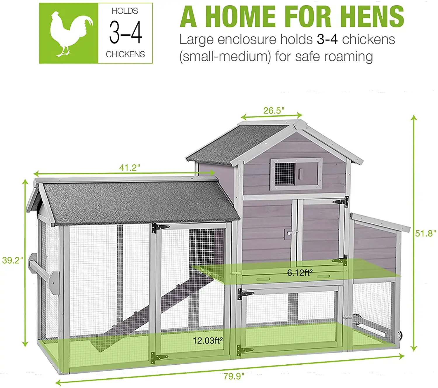 Chicken Coop with Run Outdoor Hen House Mobile Chicken Coop with Nesting Box, Outdoor Hen House Poultry Cage with Casters