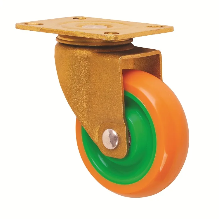 3-5 Inch Green Core Yellow Caster PU Double Ball Bearing Roller Wheels
