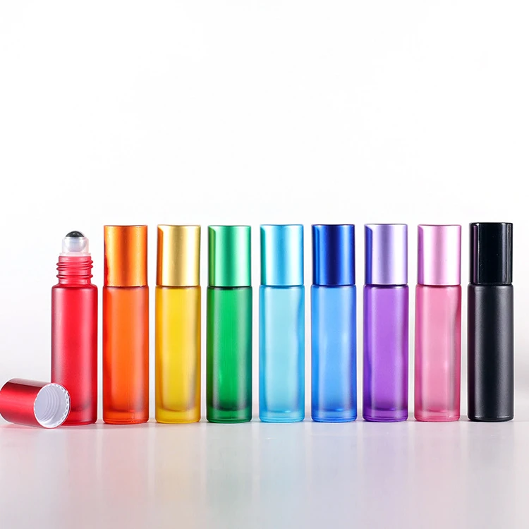 
high quality 10ml color glass perfume lip glass roll on bottle with metal roller ball 