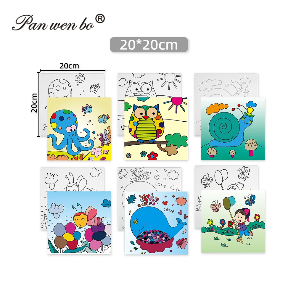 Panwenbo 24*30cm Pre Drawn Canvas to Paint With Brush Acrylic Print Diy for Kids