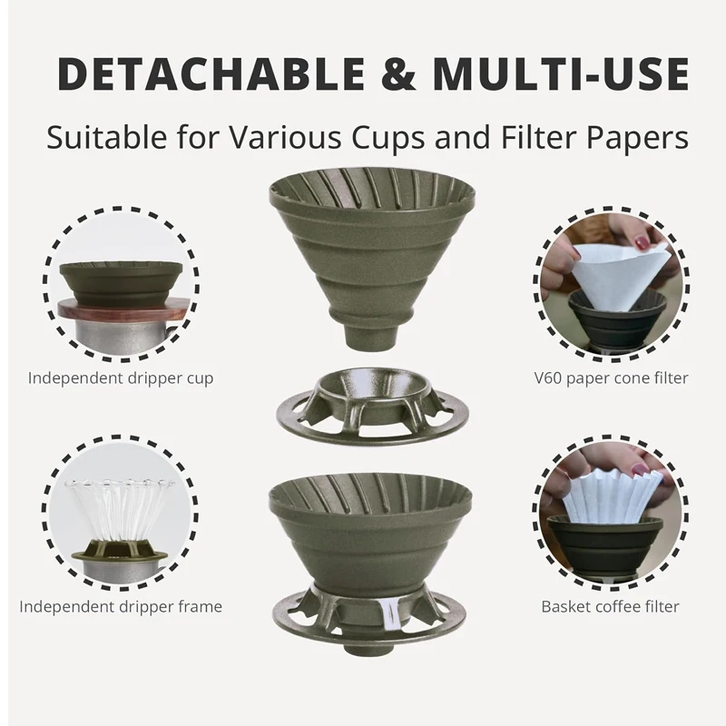 Reusable Silicone Collapsible  Pour Over Coffee Dripper Coffee Maker for Camping