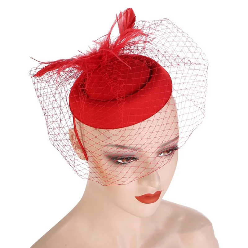 Wholesale 20s 50s Style Fascinators Pillbox Cocktail Tea Party Hat with Embroidered Pattern and Veil for Girls and Adults