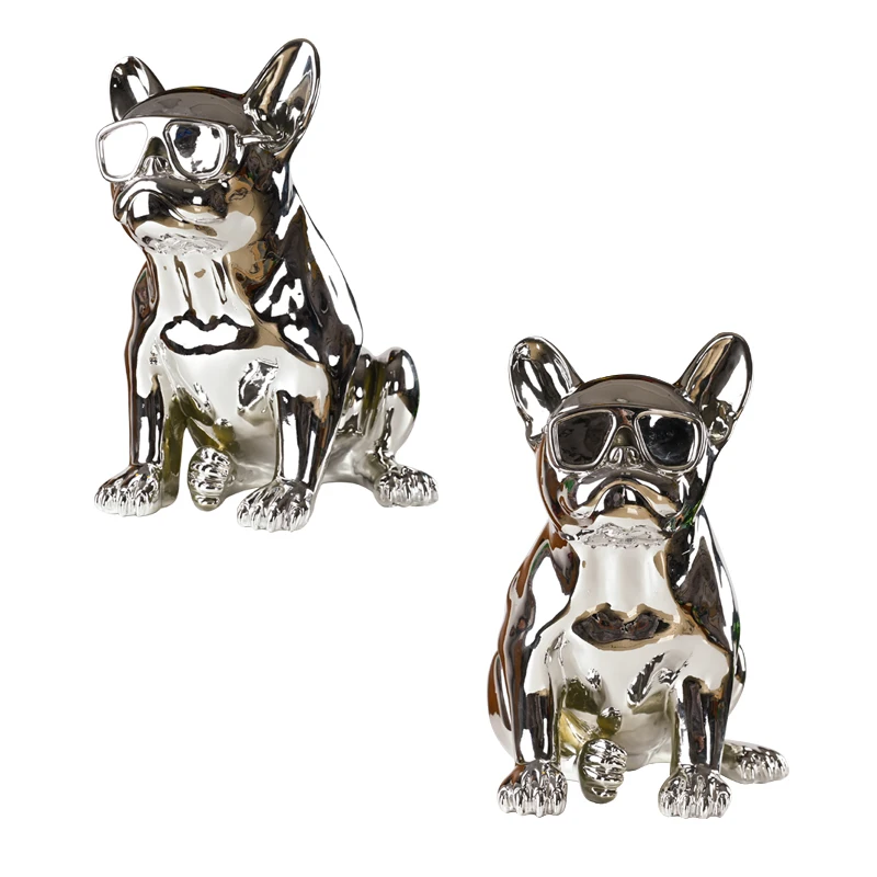 Wholesale Price Modern Home Decoration Galvanized Silver Life Size Resin Dog Statues