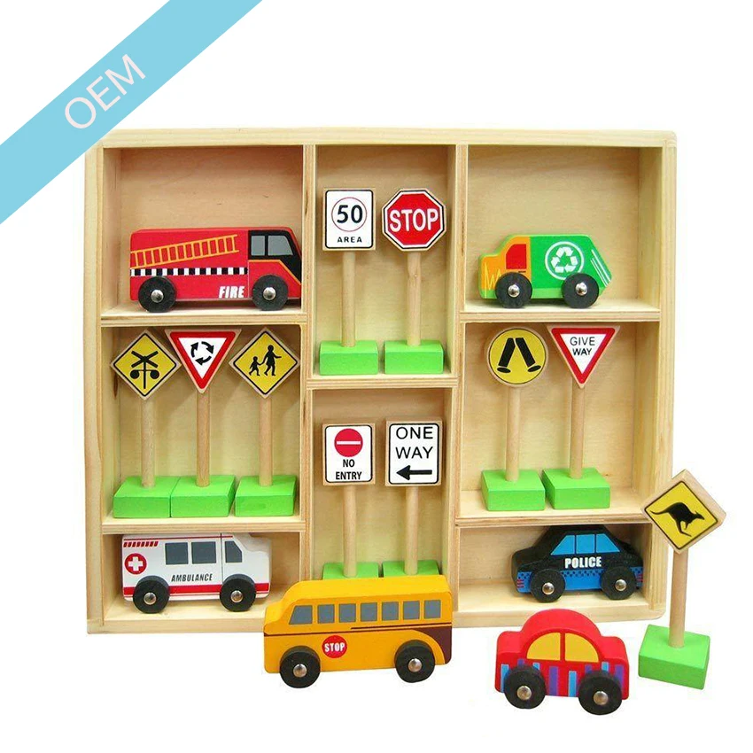 
Kids Toy Wood Fire Station Police Car School Bus Fashion Truck 