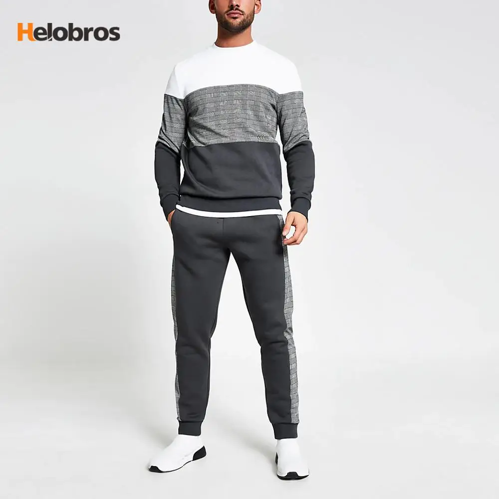 2022 French Terry Cotton Sweat Shirts  Long sleeve Stripe Check Colour Block Slim Fit Sweatshirt Crewneck Sweatshirts