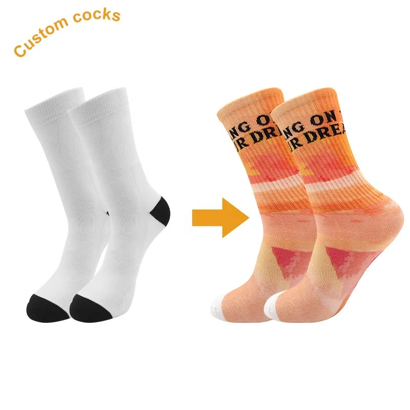 top quality 3d digital printing polyester socks print custom 360 printed socks unisex