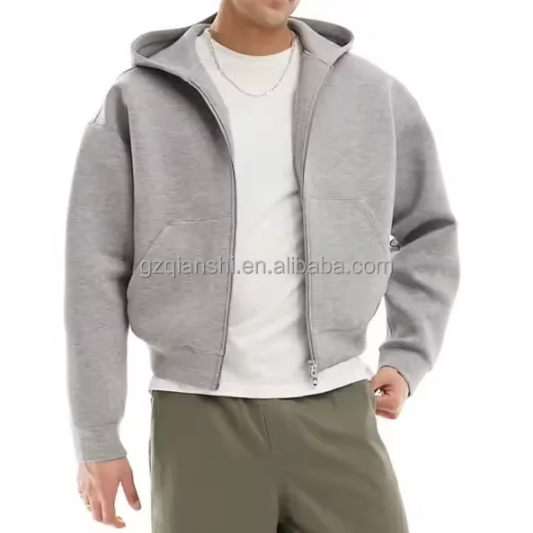 high quality baggy cotton zipup 400 500 gsm boxy hoody manufacturing cropped zip hoodie custom fleece heavyweight zip up hoodie