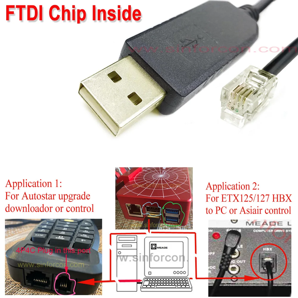 DIY Meade 505 Telescope to PC Cable FTDI USB to RJ10 Goto Cable