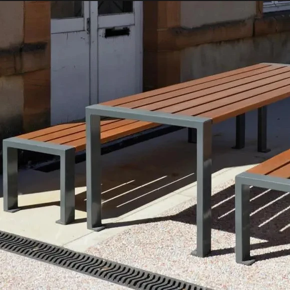 Outside Patio Hotel Restaurant wood picnic table Modern Dining Outdoor Garden wood bench and table