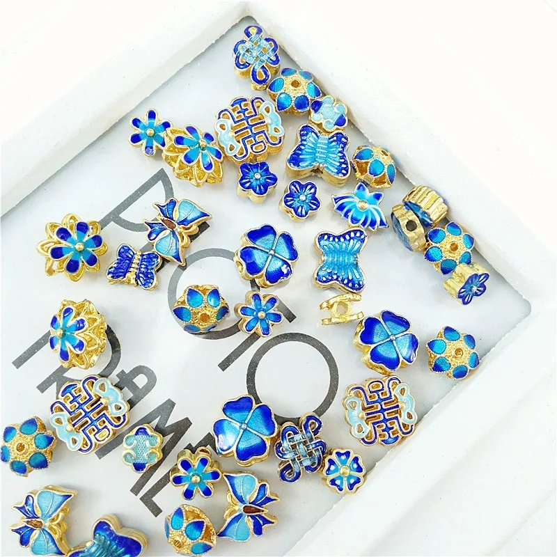 Cloisonne earrings Pendant Bracelet Necklace blue cloisonne lotus spacer beads Accessory Bead Handmade woven pendant