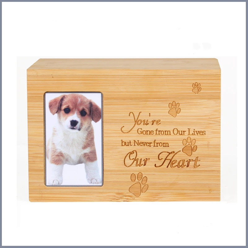 Medium New Design Square Oak Wood Pet Urn for Dog Ashes with Picture Frame