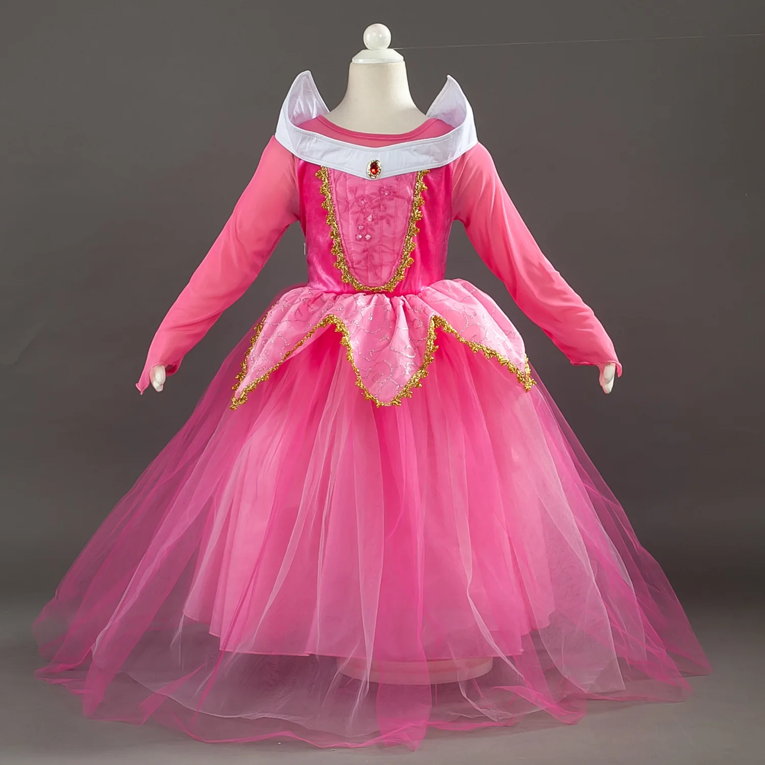 Q52   Children Party Frock New Design Long Sleeves Sofia Princess Smocked Children Clothing Party Dress