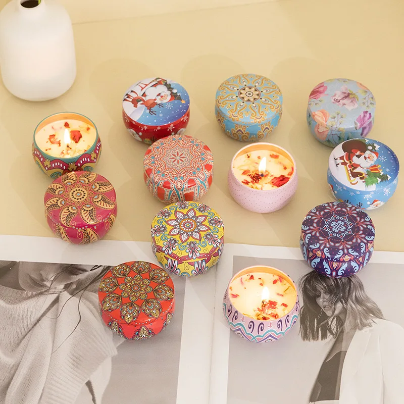Luxury Handmade Soy Wax Candles Home Decoration Items New Nordic Holiday Tin Dry Flower Scented Candles