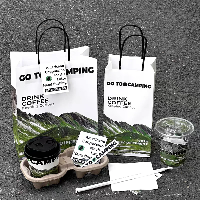 Cost Effective White Kraft Paper Coffee Bag Custom Paper Lunch Party Bag With Flat Handle