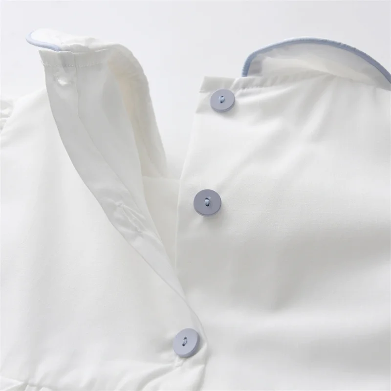 2025 Summer Luxury Custom Handmade White Smocked Peter Pan Collar Dress Baby Girls Boutique Puff Sleeve Smoke Kids Frock