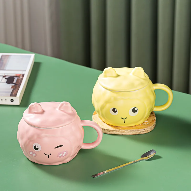 Новинка 2022 керамическая кружка с изображением овцы для воды крышкой Симпатичные кружки детей