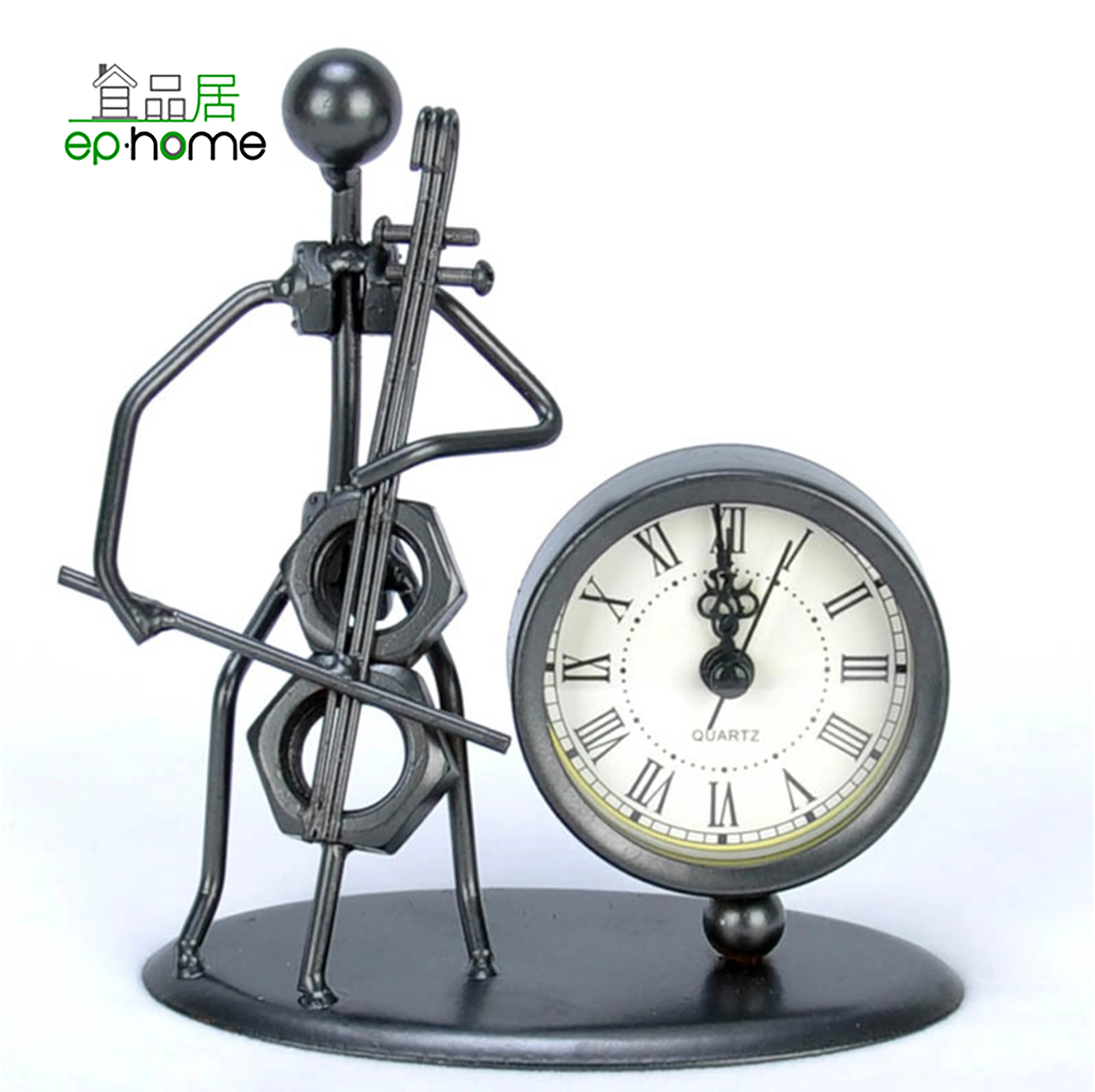 Classic Vintage Old Fashion Iron Art Musician Clock Figure Ornament for Home Office Desk Decoration Girlfriend Boyfriend gifts