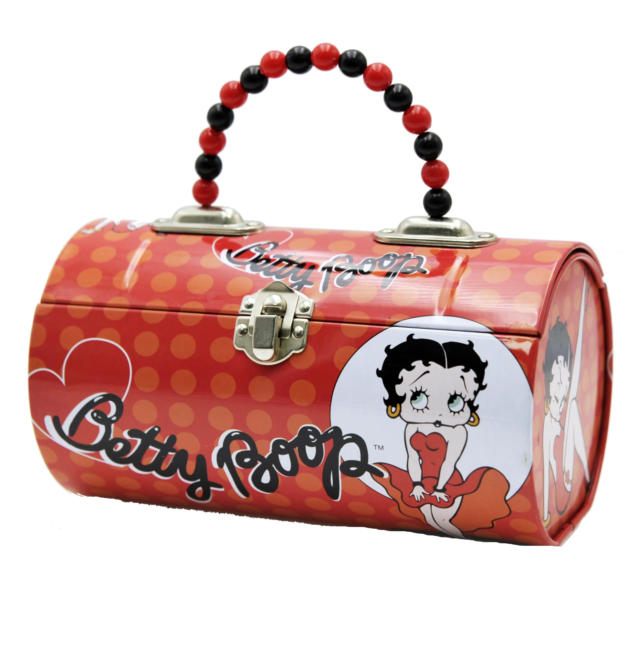 Stylish Cylinder Colorful Lunch Tin Box With Beads Handle gifts package