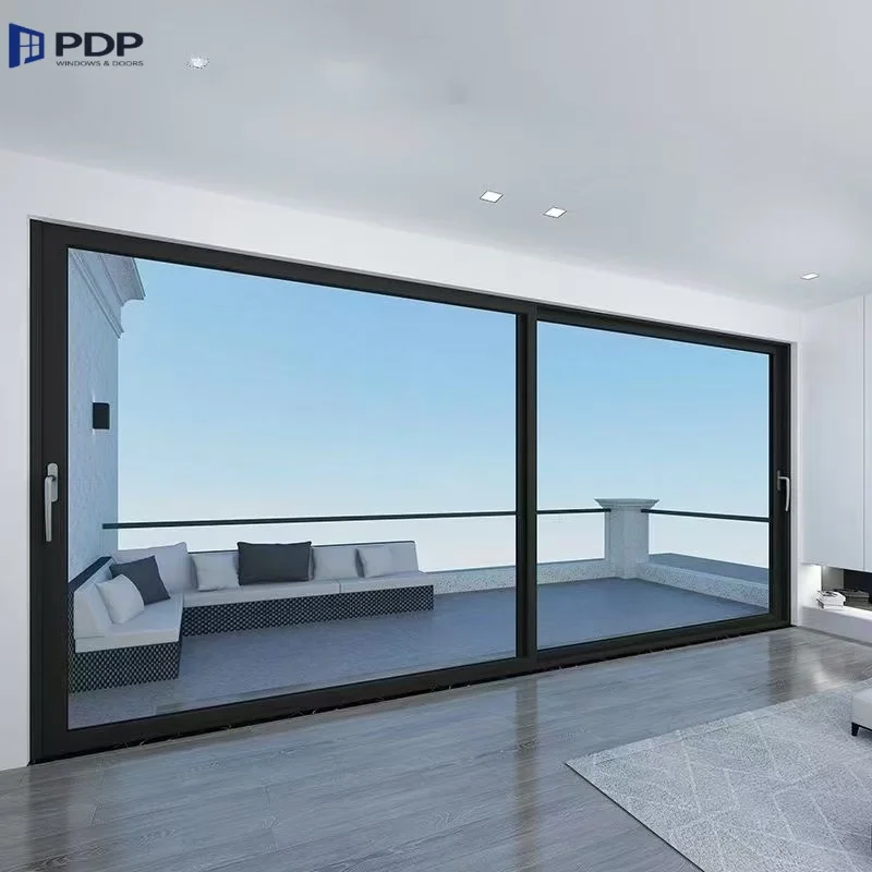 Minimally Designed Double Tempered Glass Aluminum Sliding Door for Exterior Balcony or Entrance Use