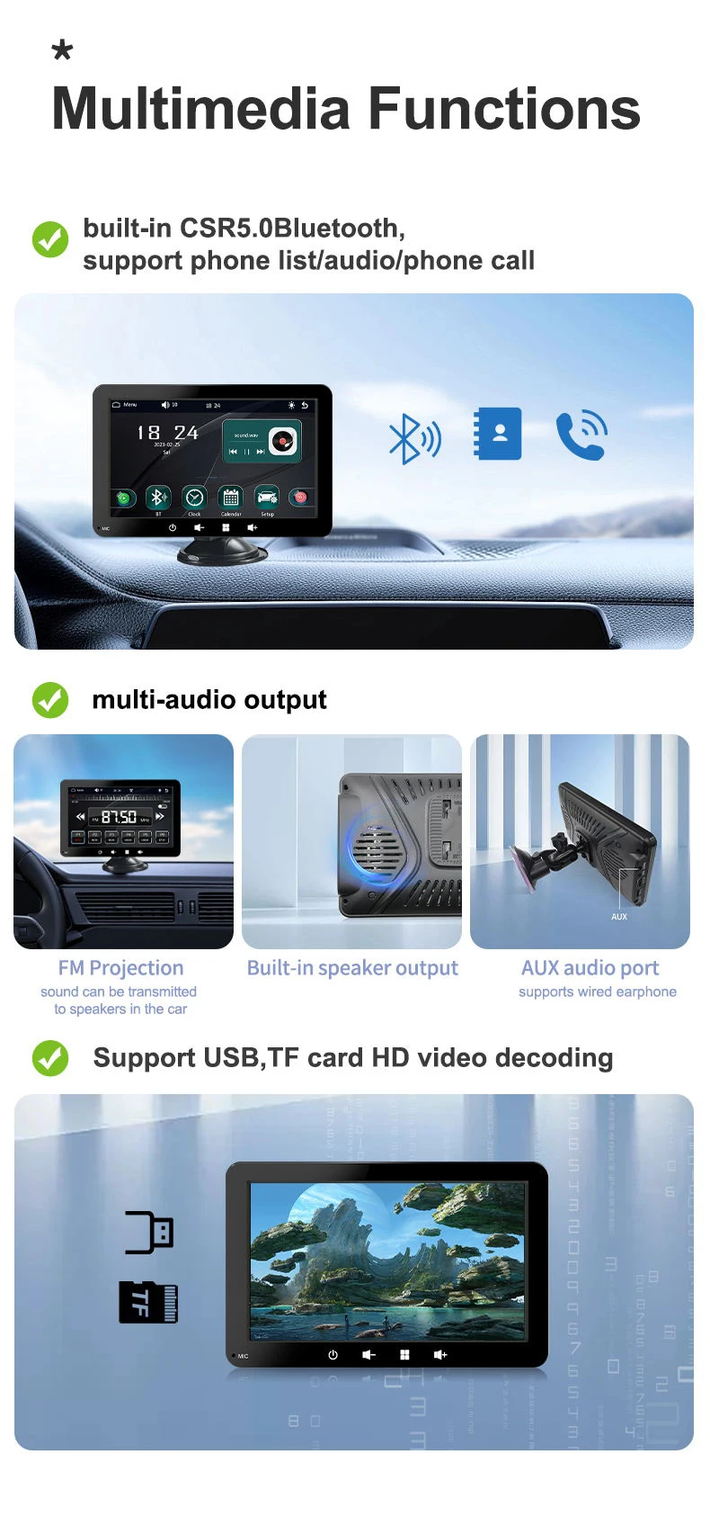 7-дюймовый портативный Linux Carplay android Авто телефонная связь IPS экран Автомобильный